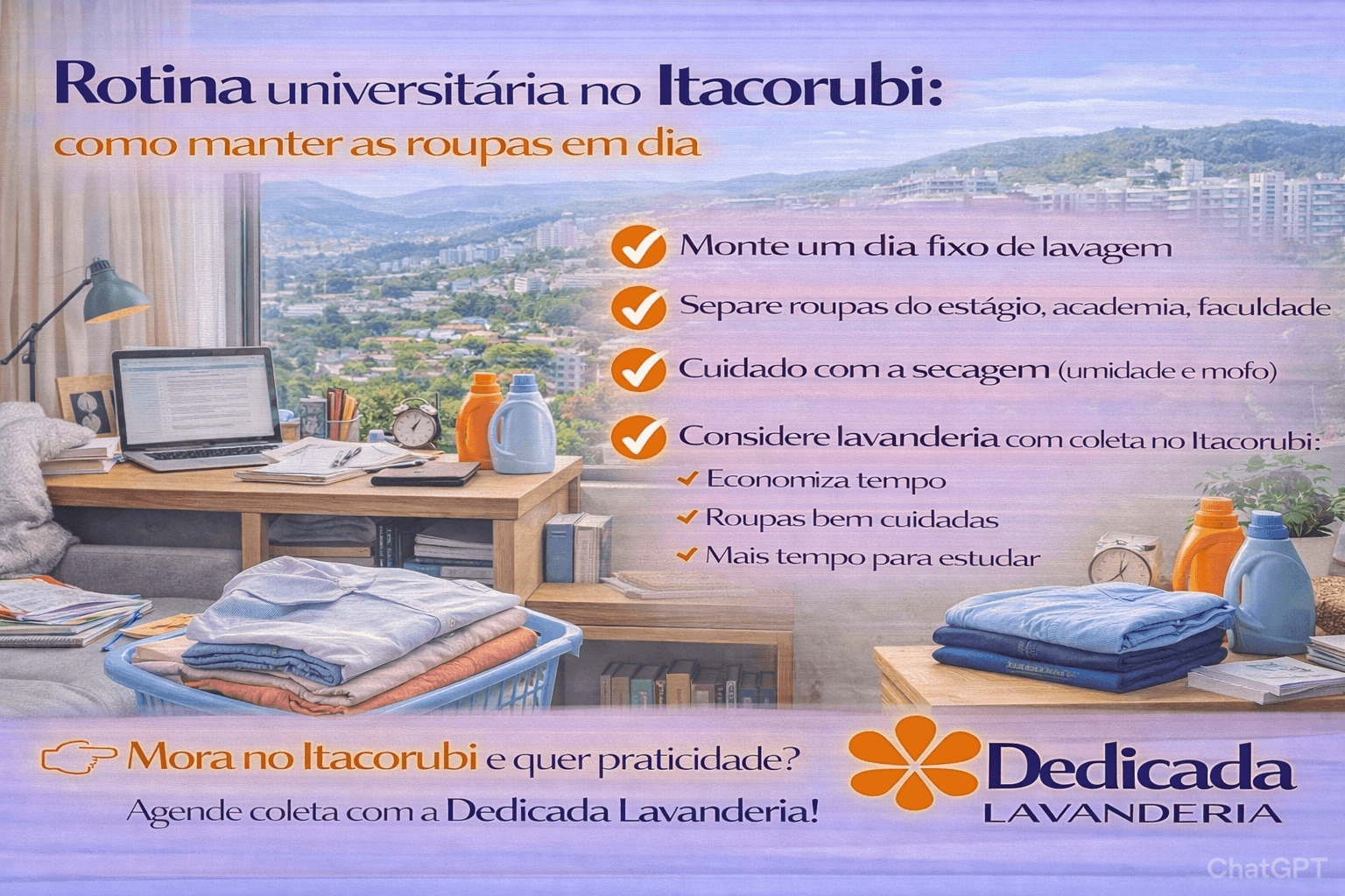 Lavanderia Florianópolis rotina universitária Itacorubi