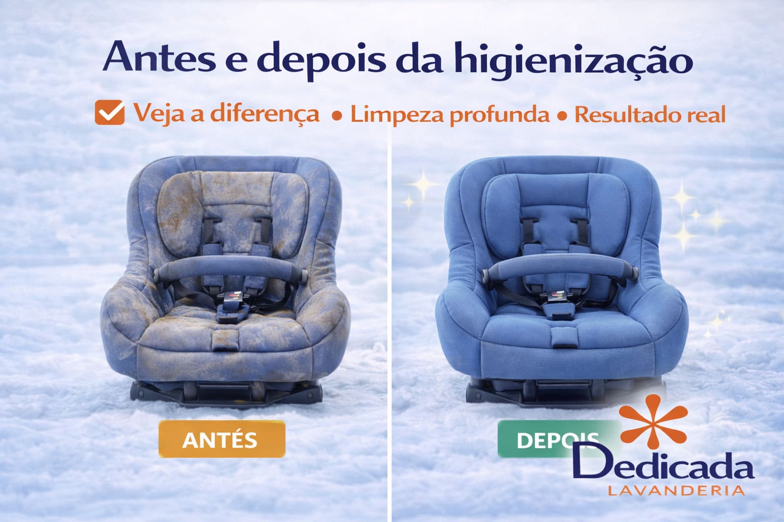 Lavanderia Florianópolis antes e depois bebê conforto