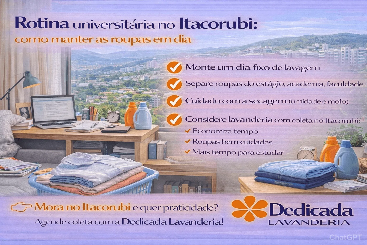 Lavanderia Florianópolis rotina universitária Itacorubi