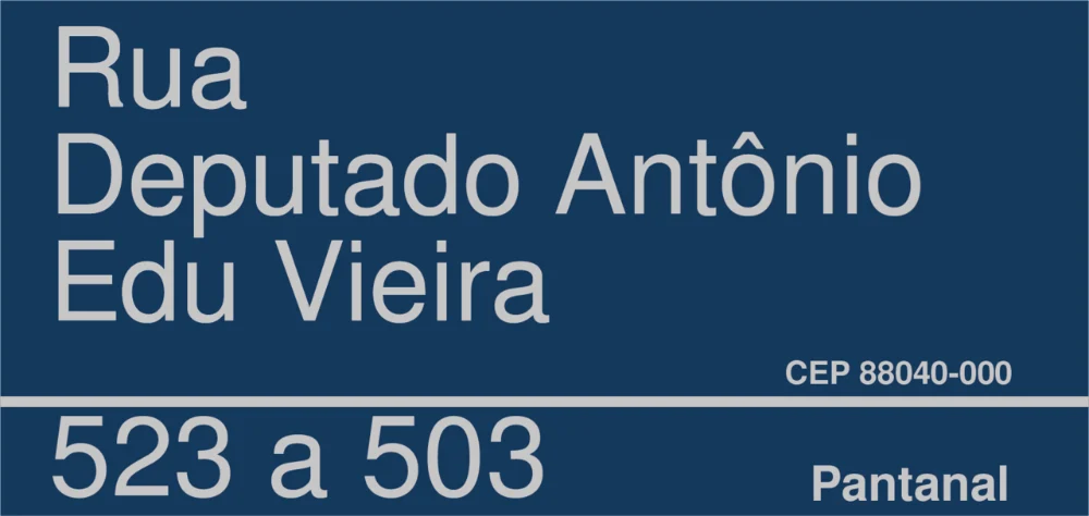 Ilustração da placa da Rua Deputado Antônio Edu Vieira, no Pantanal, em Florianópolis